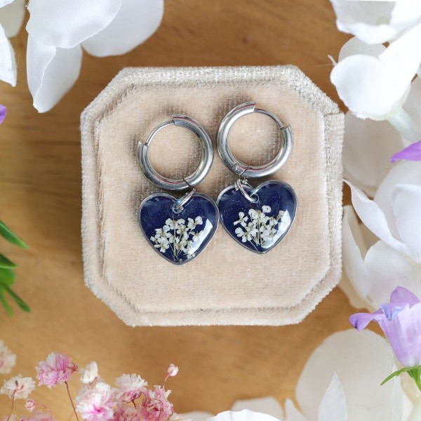 Wild carrot flower heart earrings