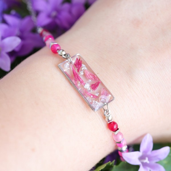 Pink cornflower petal bracelet