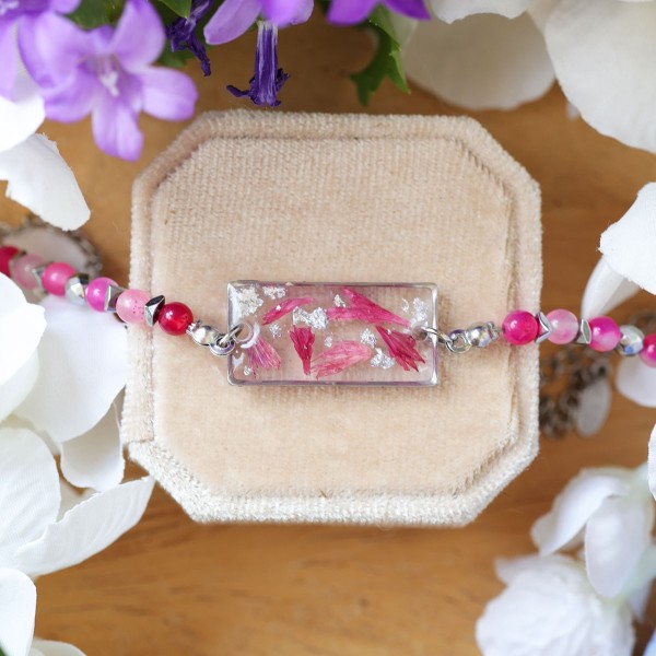 Pink cornflower petal bracelet