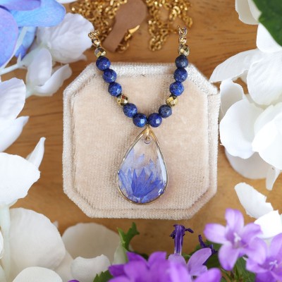 Necklace with cornflower petals