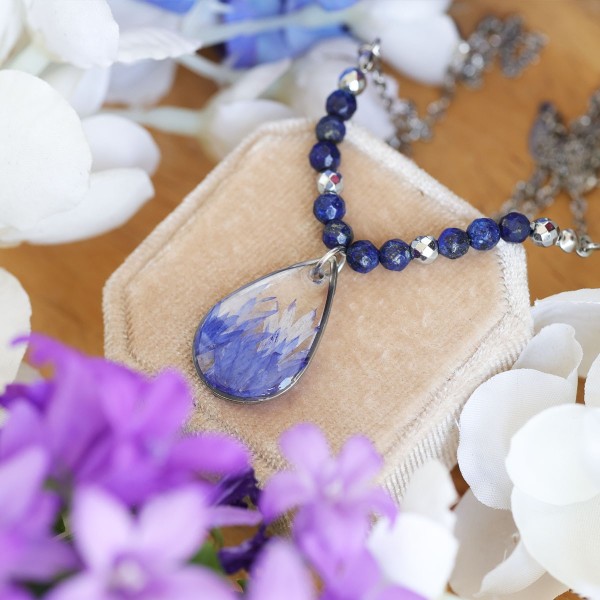 Necklace with cornflower petals