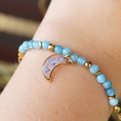 Moon bracelet with forget-me-nots