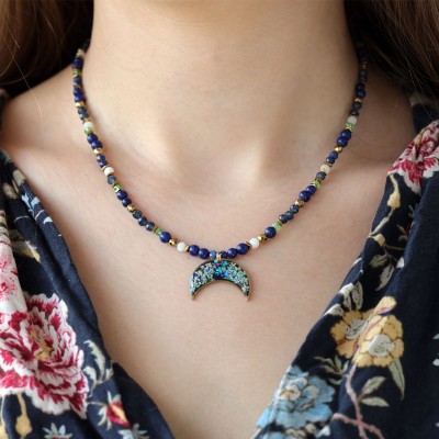 Lunula necklace full of stones