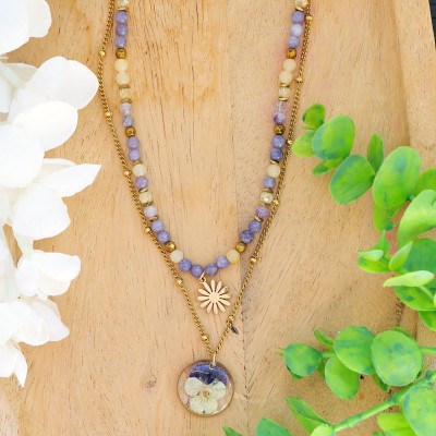 Podwójny naszyjnik pełen kamieni z bratkiem