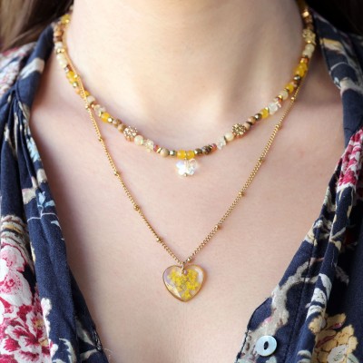 Double necklace  heart full of stones with alyssum