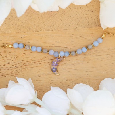 Moon bracelet with forget-me-nots