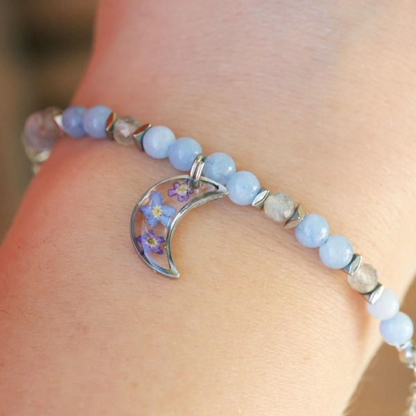 Moon bracelet with forget-me-nots