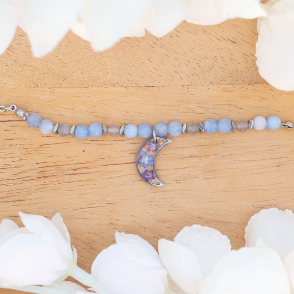 Moon bracelet with forget-me-nots