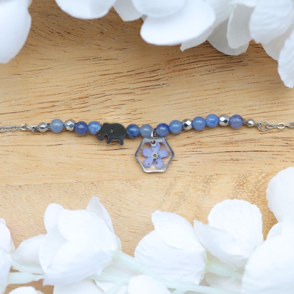 Bracelet with forget-me-not and elephant
