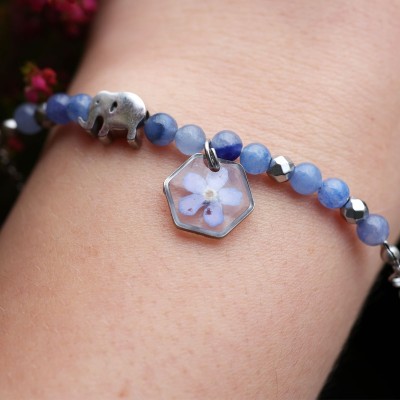 Bracelet with forget-me-not and elephant