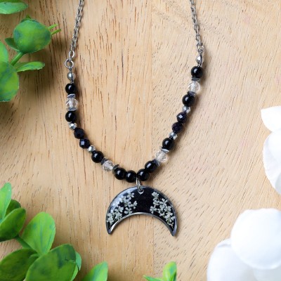 Lunula necklace with wild carrot flower