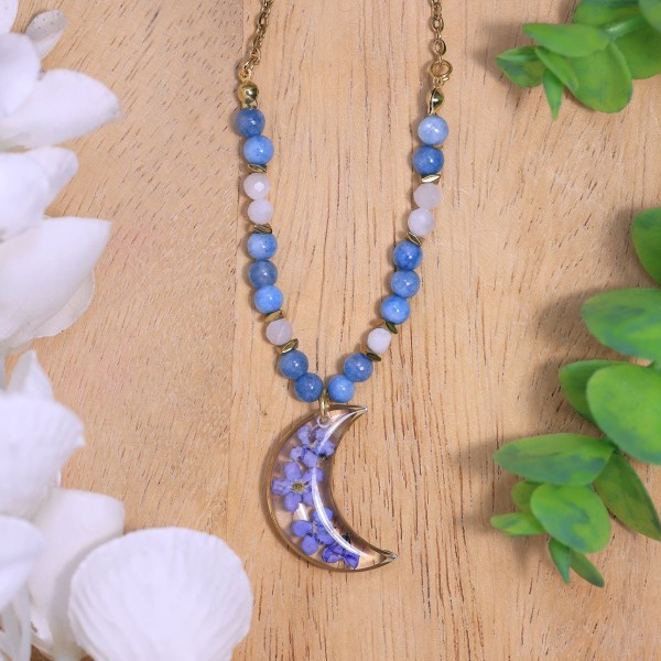 Moon necklace with forget-me-not
