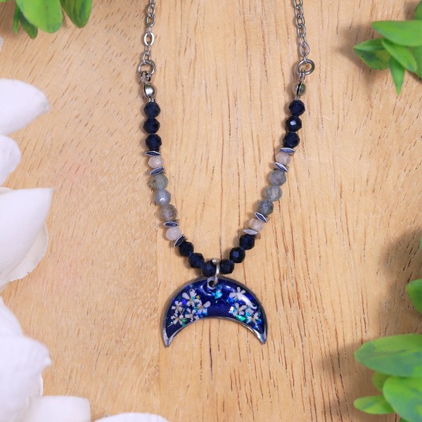 Lunula necklace with wild carrot flower