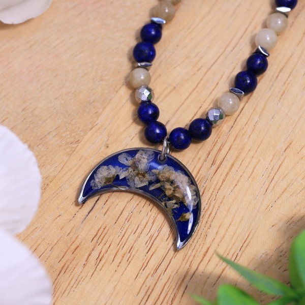 Lunula necklace with wildflowers