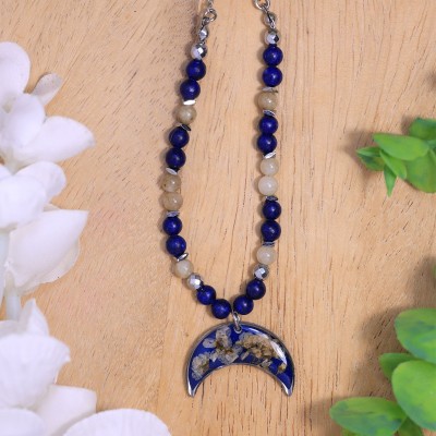 Lunula necklace with wildflowers