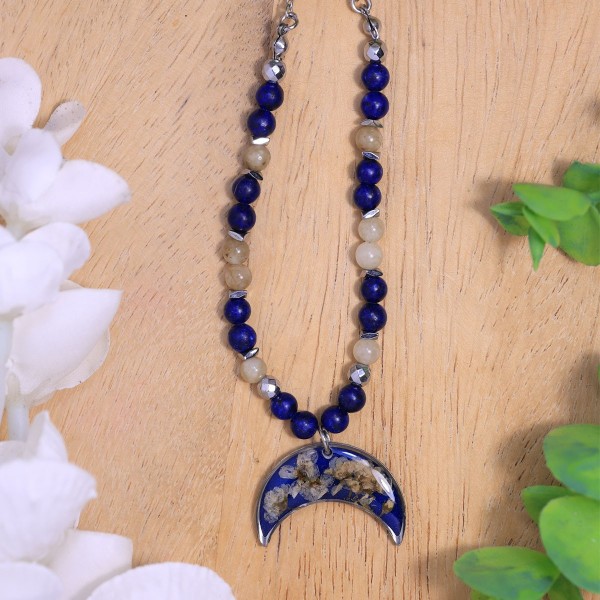 Lunula necklace with wildflowers