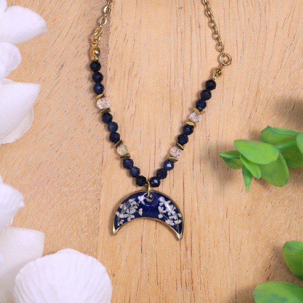 Lunula necklace with wild carrot flower