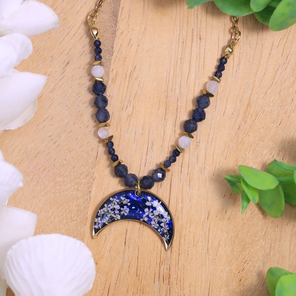 Lunula necklace with wild carrot flower