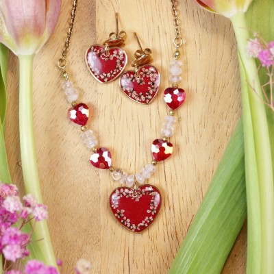 Blisko Serca - Kolekcja Walentynkowa. Komplet biżuterii z kwiatem dzikiej marchwi