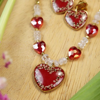 Blisko Serca - Kolekcja Walentynkowa. Komplet biżuterii z kwiatem dzikiej marchwi