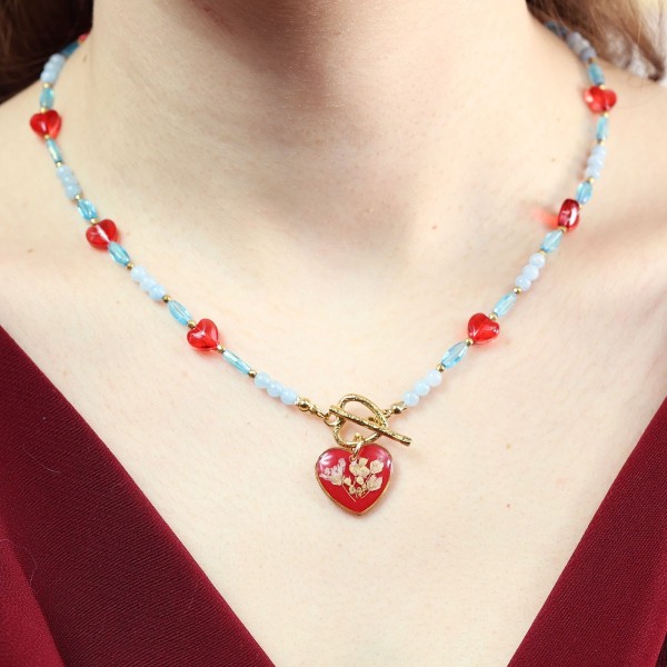 Blisko Serca - Kolekcja Walentynkowa. Naszyjnik serce z polnymi kwiatami