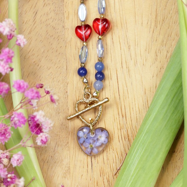 Close to the Heart - Valentine's Day Collection. Heart necklace with forget-me-not flower