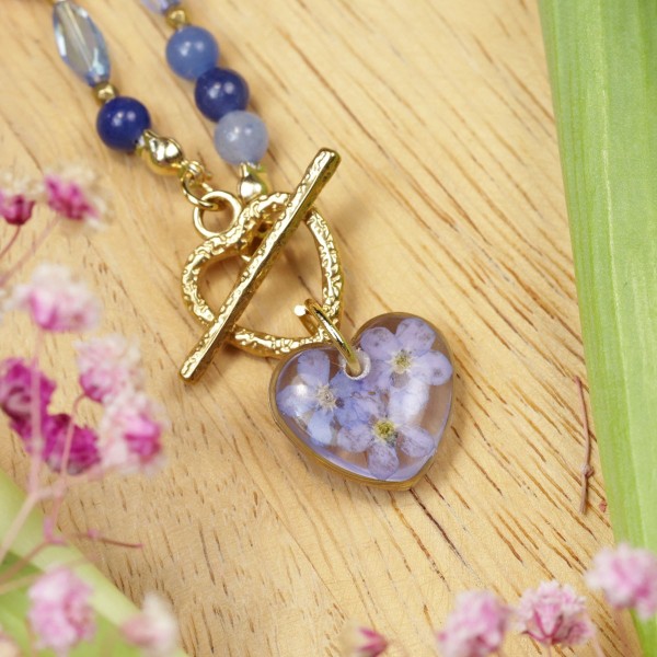 Close to the Heart - Valentine's Day Collection. Heart necklace with forget-me-not flower