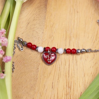 Blisko Serca - Kolekcja Walentynkowa. Bransoletka serce z kwiatami dzikiej marchwi