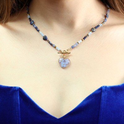 Close to the Heart - Valentine's Day Collection. Heart necklace with forget-me-nots