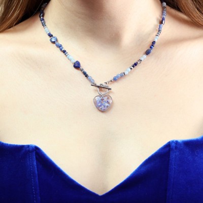 Close to the Heart - Valentine's Day Collection. Heart necklace with forget-me-nots