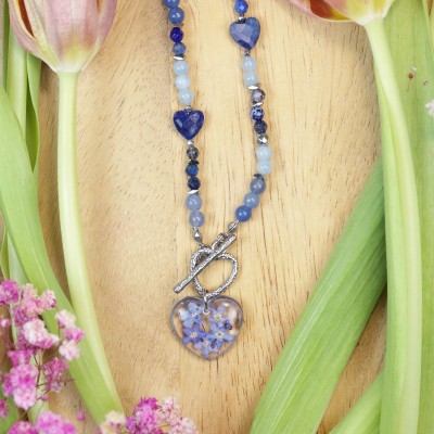 Close to the Heart - Valentine's Day Collection. Heart necklace with forget-me-nots