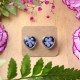 Heart stud earrings with forget-me-not