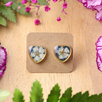 Heart stud earrings with spirea