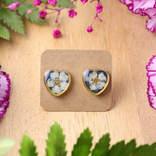 Heart stud earrings with spirea