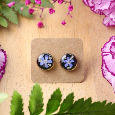Forget-me-not and wild carrot flower stud earrings