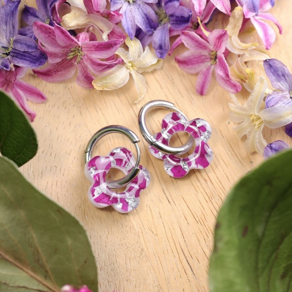 Flower earrings with peony petals and silver