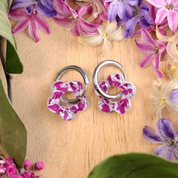 Flower earrings with peony petals and silver