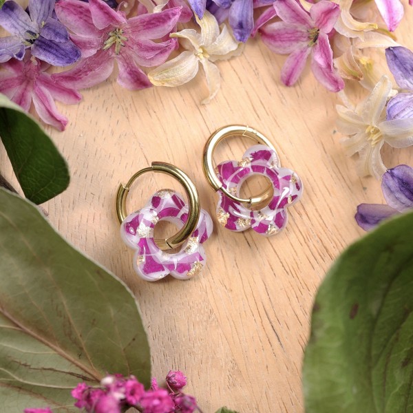 Flower earrings with peony petals and gold