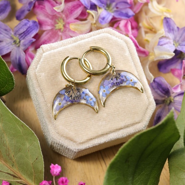 Classic lunula earrings with forget-me-nots