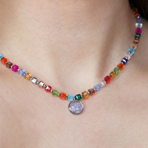 Necklace full of stones with forget-me-not