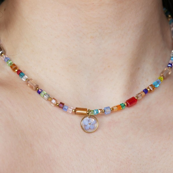Necklace full of stones with forget-me-not