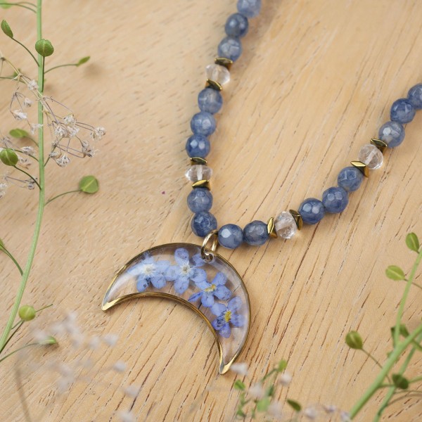 Lunula necklace with forget-me-nots