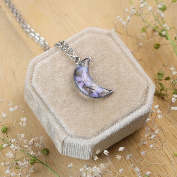Classic moon necklace with forget-me-not