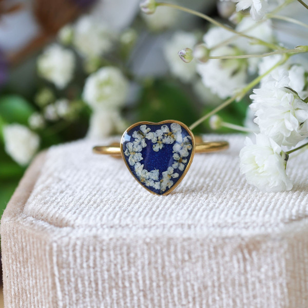 Wild carrot flower heart ring